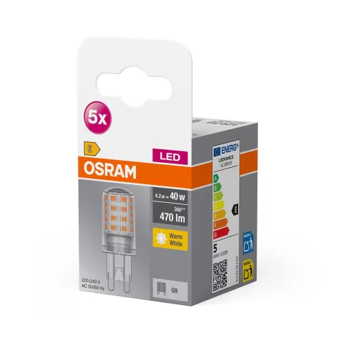 5x LED izzó kapszula G9 4.2W = 40W 470lm 2700K Meleg 300°-os foglalat Osram