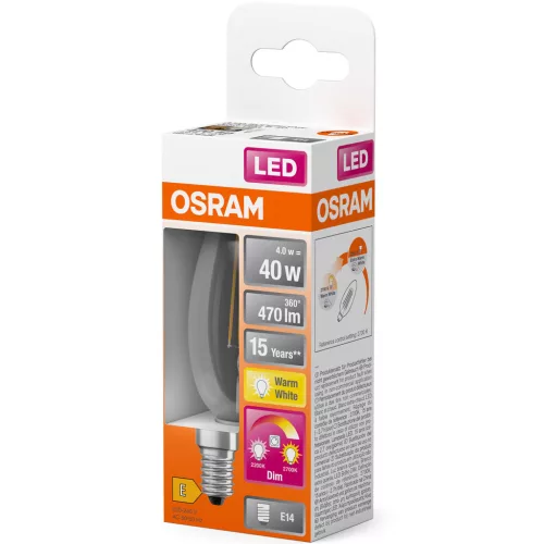 LED izzó E14 B40 4W = 40W 470lm 2200-2700K meleg, 300°-os izzószálas, szabályozható OSRAM Superstar