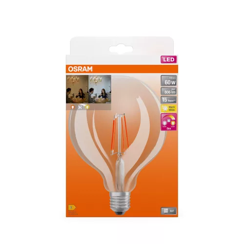 LED izzó G124 gömb alakú E27 7W = 60W 806lm 2200-2700K CCT 320° Szabályozható SUPERSTAR Osram