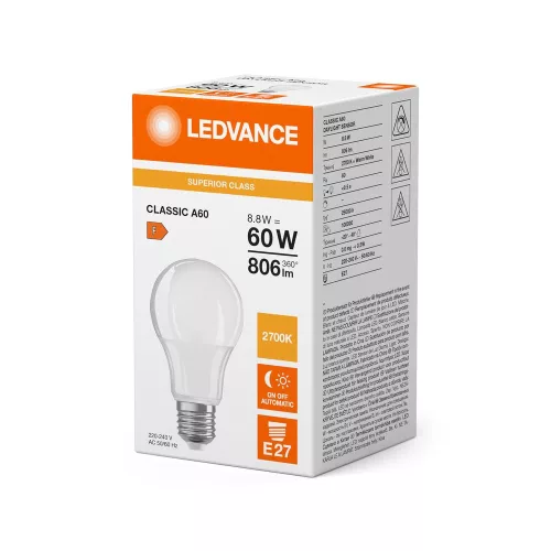 LED izzó E27 A60 8.8W = 60W 2700K 806lm Meleg 200° Ledvance