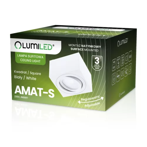 Felületre szerelhető HALOGÉN Spot csőrögzítő AMAT-S Négyzetes Fehér 50mm LUMILED
