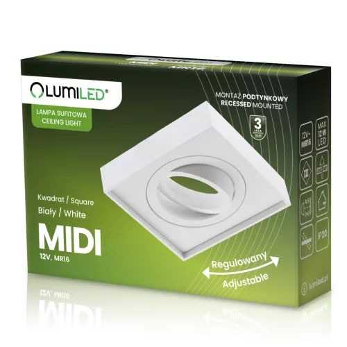 Süllyesztett lámpatest HALOGÉN SPOT TUBE Mozgatható Midi GU10 Lumiled Négyzet Fehér 20mm