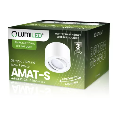 Felületre szerelhető HALOGÉN pontcsöves rögzítő AMAT-S kerek fehér 50mm LUMILED