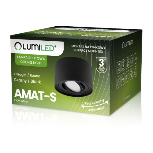 Felületre szerelhető HALOGÉN mozgatható AMAT-S kerek fekete 50mm LUMILED