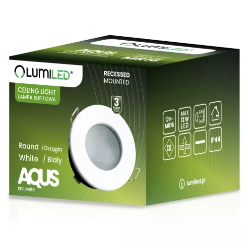 HALOGÉN lámpatest süllyesztett fürdőszobai sofit hermetikus AQUS GU10 LUMILED fehér IP44 ÁLLANDÓ