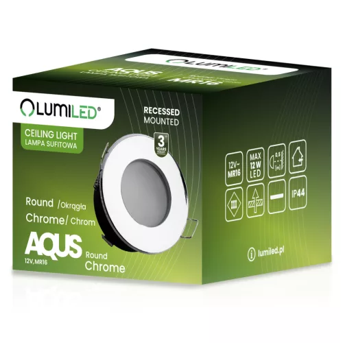 HALOGÉN lámpatest süllyesztett fürdőszobai sofit hermetikus AQUS GU10 LUMILED króm IP44 RÖGZÍTETT