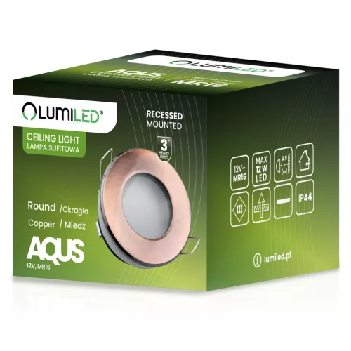 HALOGÉN lámpatest süllyesztett fürdőszobai sofit hermetikus AQUS GU10 LUMILED Réz IP44 RÖGZÍTETT