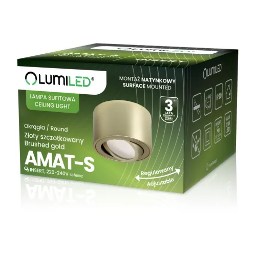 Felületre szerelhető HALOGÉN spot tuba lámpatest állítható kerek arany 50mm AMAT-S LUMILED
