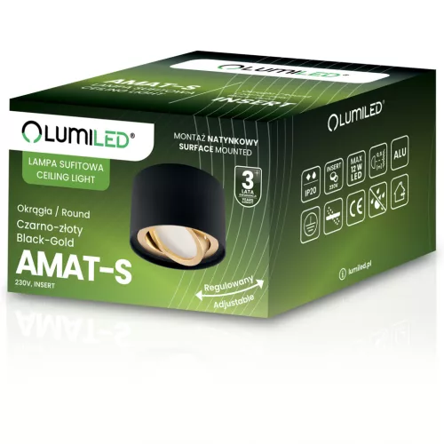 Felületre szerelhető HALOGÉN Spot mozgatható lámpatest AMAT-S INSERT kerek FEKETE-ARANY 52mm LUMILED
