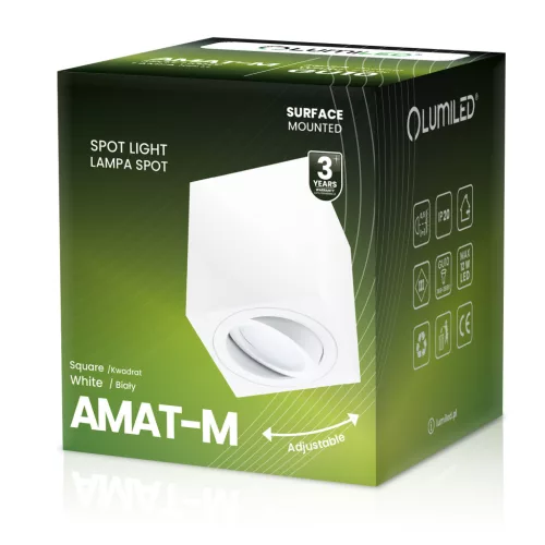 Felületre szerelhető HALOGÉN Spotcsöves rögzítő AMAT-M GU10 LUMILED Négyzet Fehér 84mm