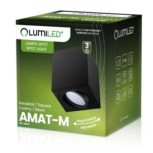 Felületre szerelhető HALOGÉN Mozgatható AMAT-M GU10 LUMILED Négyzet Fekete 84mm
