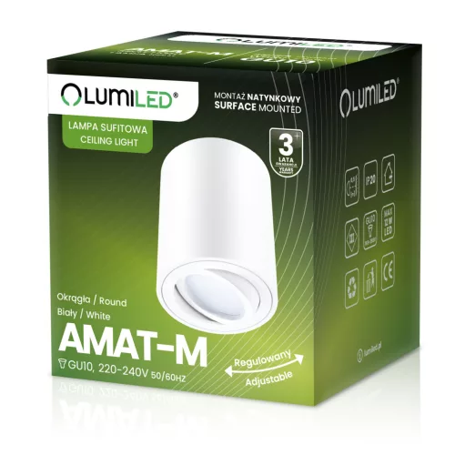 Felületre szerelhető HALOGÉN Spotcső AMAT-M GU10 LUMILED kerek fehér 84mm