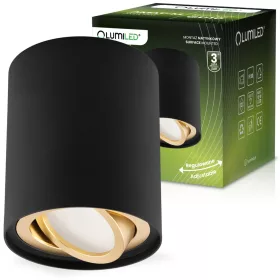   Felületre szerelhető HALOGÉN Spotcső mozgatható AMAT-M GU10 kerek FEKETE-ARANY 84mm LUMILED