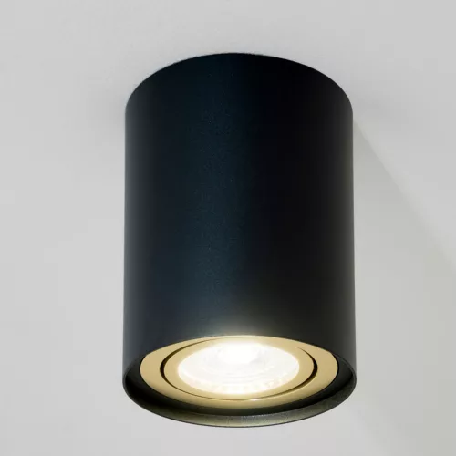 Felületre szerelhető HALOGÉN Spotcső mozgatható AMAT-M GU10 kerek FEKETE-ARANY 84mm LUMILED