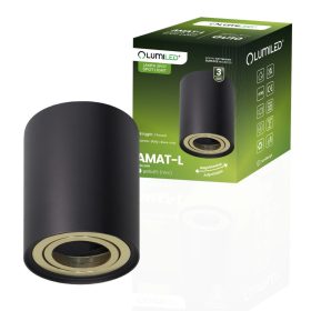   Felületre szerelt HALOGÉN Spotcsöves mozgatható szerelvény AMAT-L GU10 kerek FEKETE-ARANY 115mm LUMILED