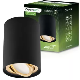   Felületre szerelt HALOGÉN Spotcsöves mozgatható szerelvény AMAT-L GU10 kerek FEKETE-ARANY 115mm LUMILED