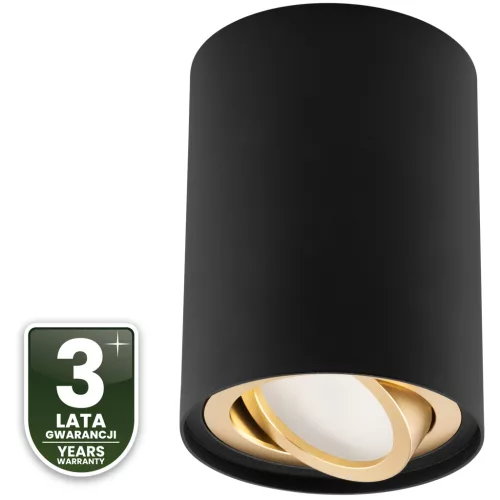 Felületre szerelt HALOGÉN Spotcsöves mozgatható szerelvény AMAT-L GU10 kerek FEKETE-ARANY 115mm LUMILED