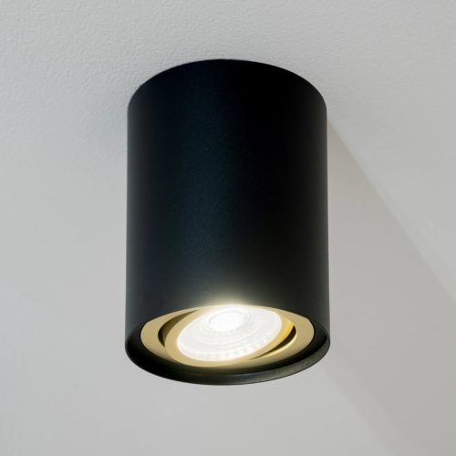 Felületre szerelt HALOGÉN Spotcsöves mozgatható szerelvény AMAT-L GU10 kerek FEKETE-ARANY 115mm LUMILED