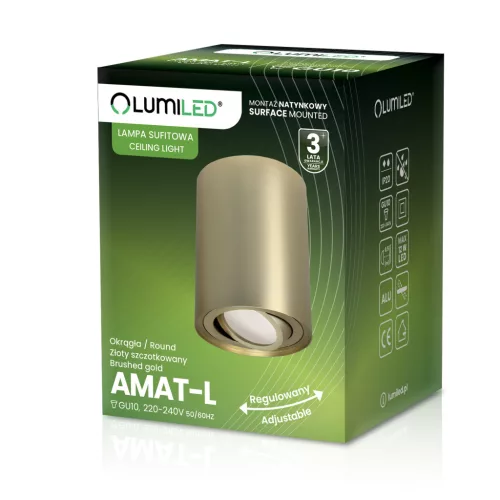 Felületre szerelhető HALOGÉN spot tuba lámpatest állítható kerek arany 115mm AMAT-L LUMILED