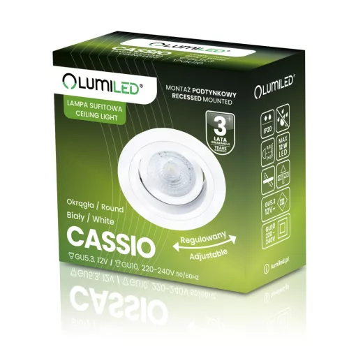 HALOGÉN lámpatest, süllyesztett, mozgatható, GU10 MR16, kerek, fehér, CASSIO LUMILED