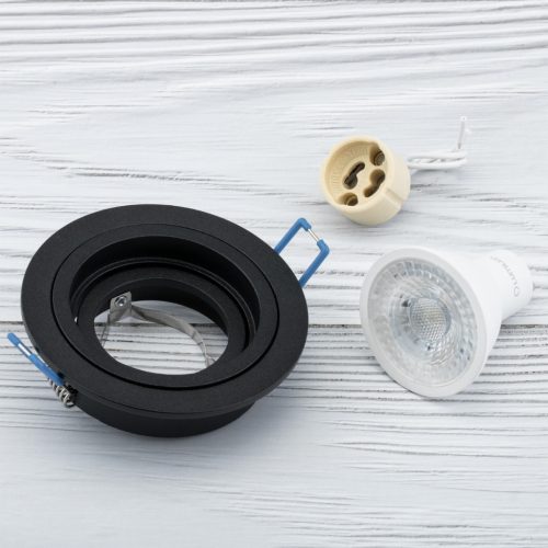 HALOGÉN lámpatest, süllyesztett, mozgatható, GU10 MR16, kerek, fekete, CASSIO LUMILED