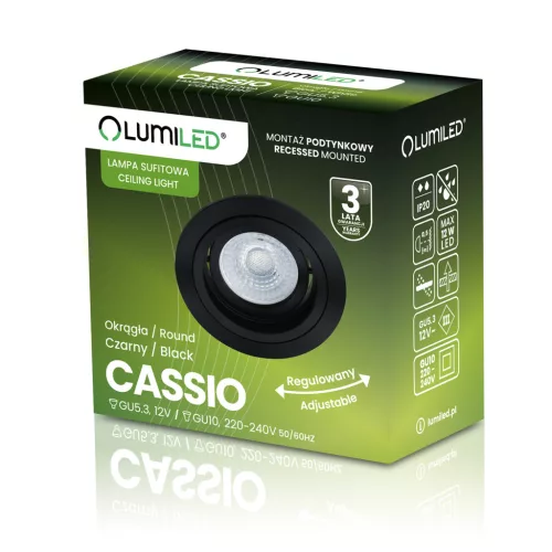 HALOGÉN lámpatest, süllyesztett, mozgatható, GU10 MR16, kerek, fekete, CASSIO LUMILED