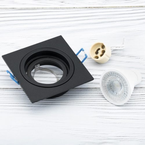 HALOGÉN süllyeszthető mozgatható világítótest GU10 MR16 négyzet alakú fekete CASSIO LUMILED