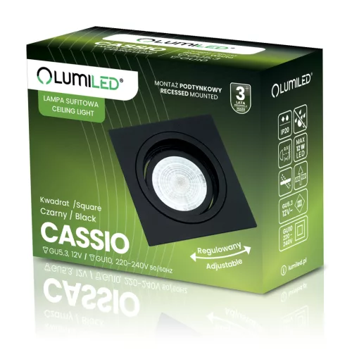 HALOGÉN süllyeszthető mozgatható világítótest GU10 MR16 négyzet alakú fekete CASSIO LUMILED