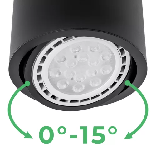 Felületre szerelhető lámpatest HALOGÉN SPOT TUBE Mozgatható GU10 AR111 Kerek Fekete 100mm TELES LUMILED