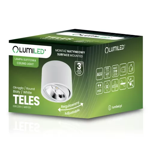 Felületre szerelhető lámpatest HALOGÉN SPOT TUBE Mozgatható GU10 AR111 Kerek Fehér 100mm TELES LUMILED