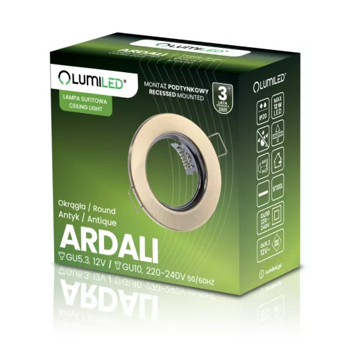 HALOGÉN lámpatest süllyesztett, fix kerek ARDALI antik lap MR16 GU10
