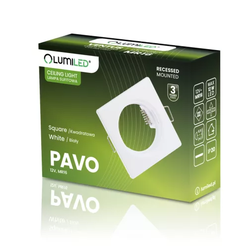 HALOGÉN lámpatest Süllyesztett, fix négyzet alakú PAVO fehér lap MR16 GU10