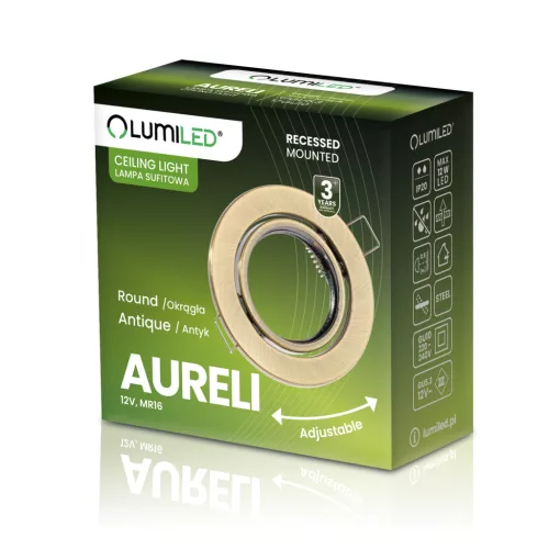 HALOGÉN lámpatest, süllyesztett, mozgatható, kerek, AURELI, antik, fémlemez, MR16, GU10