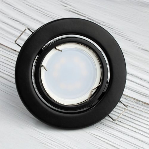 HALOGÉN lámpatest, süllyesztett, mozgatható, kerek, AURELI, fekete lemez, MR16, GU10