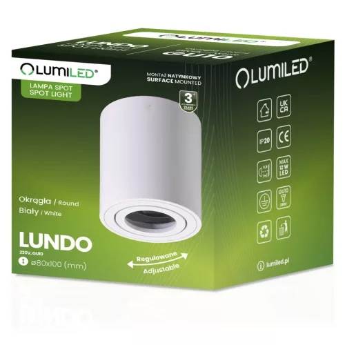 Felületre szerelhető HALOGÉN Spotcsöves mozgatható lámpatest LUNDO GU10 LUMILED kerek fehér 80mm