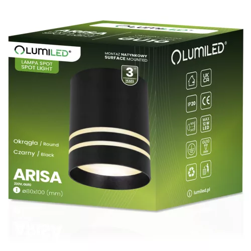Felületre szerelhető HALOGÉN Spotcső mozgatható ARISA GU10 LUMILED kerek fekete 80mm