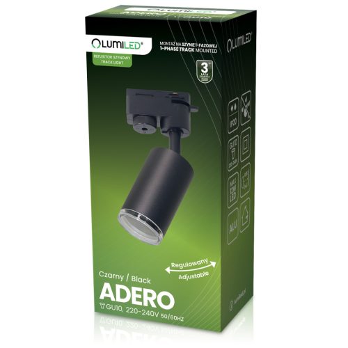 Mennyezeti lámpa, sínre szerelhető, spotlámpa, GU10, LED, ADERO, fekete, LUMILED