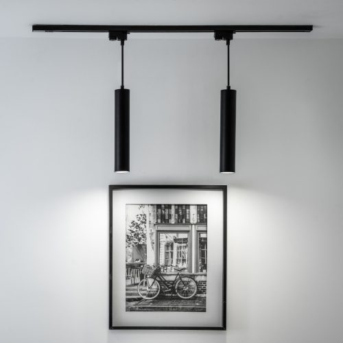 Függesztett lámpa sínhuzal függesztett 29 cm-es spotlámpa GU10 LED SOPLO fekete LUMILED