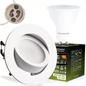   Halogén süllyesztett mennyezeti lámpatest, kerek, mozgatható, TRIX 3 az 1-ben GU10, 6W, 3000K, matt fehér, LUMILED