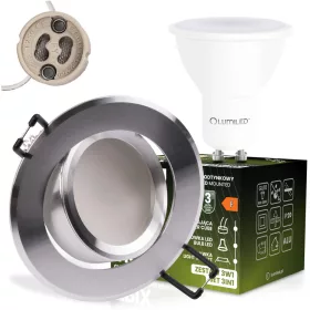   Süllyesztett halogén lámpatest, kerek, mozgatható, TRIX 3 az 1-ben GU10, 6W, 3000K, ezüst, LUMILED