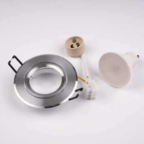 Halogén süllyesztett lámpatest, kerek, mozgatható, TRIX 3 az 1-ben GU10, 6W, 4000K, fényes ezüst, LUMILED