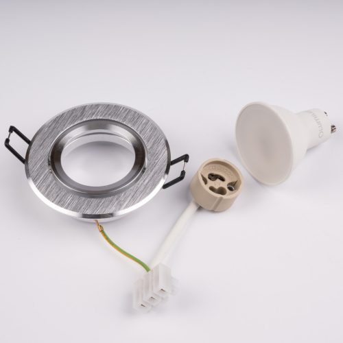 Halogén süllyesztett lámpatest, kerek, mozgatható, TRIX 3 az 1-ben, 6W GU10, 4000K, szálcsiszolt ezüst, LUMILED