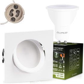   Süllyesztett, négyzet alakú halogén lámpatest, mozgatható, TRIX 3 az 1-ben GU10, 6W, 4000K, matt fehér, LUMILED