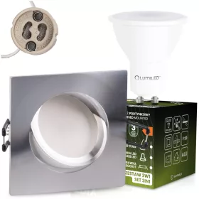   Süllyesztett, négyzet alakú halogén lámpatest, mozgatható, TRIX 3 az 1-ben GU10, 6W, 3000K, ezüst, LUMILED