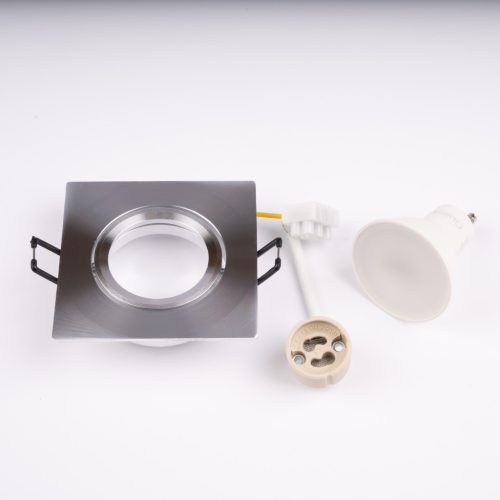 Süllyesztett, négyzet alakú halogén lámpatest, mozgatható, TRIX 3 az 1-ben GU10, 6W, 3000K, ezüst, LUMILED