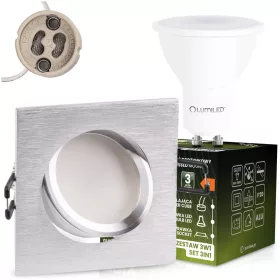   Süllyesztett, négyzet alakú halogén lámpatest TRIX 3in1 GU10 6W 4000K szálcsiszolt ezüst LUMILED