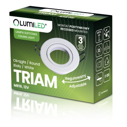 Halogén süllyesztett mennyezeti lámpa, kerek, mozgatható, GU10, MR16, fehér, TRIAM LUMILED