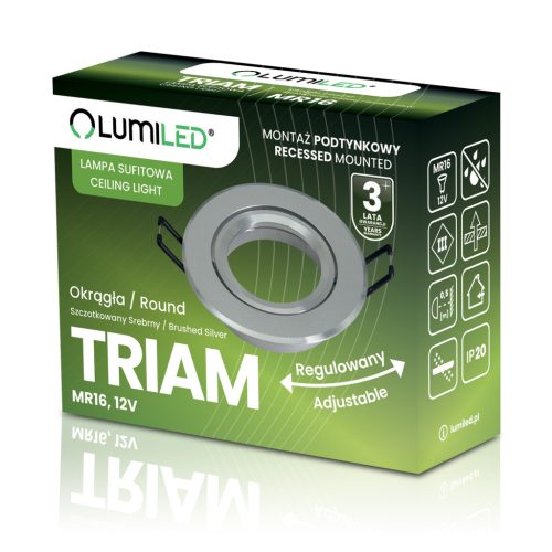 Halogén süllyesztett mennyezeti lámpa, kerek, mozgatható, GU10, MR16, ezüst, TRIAM LUMILED