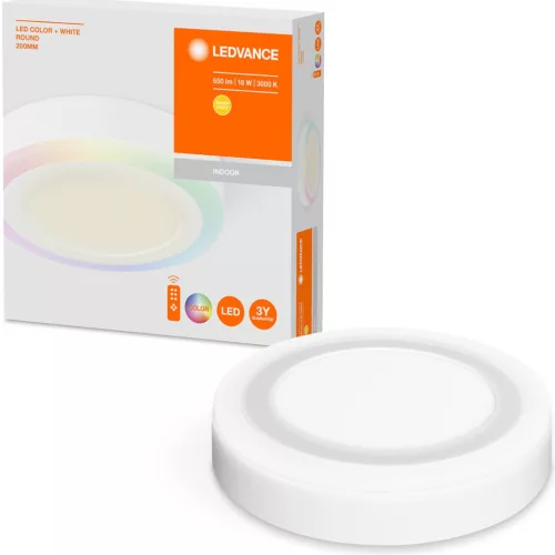 Felületre szerelhető LED panel mennyezeti lámpa SZÍN FEHÉR 18W 1020lm 3000K meleg RGB 20cm LEDVANCE