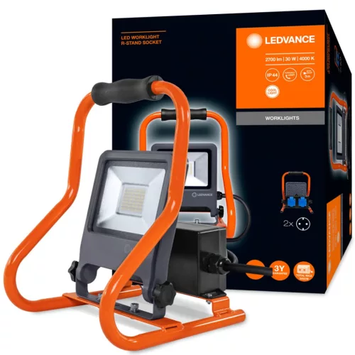 LED-es reflektor 30W 2700lm 4000K + 2x 230V aljzat MUNKALÁMPÁK R-ÁLLVÁNY LEDVANCE Munkavégzés Hordozható